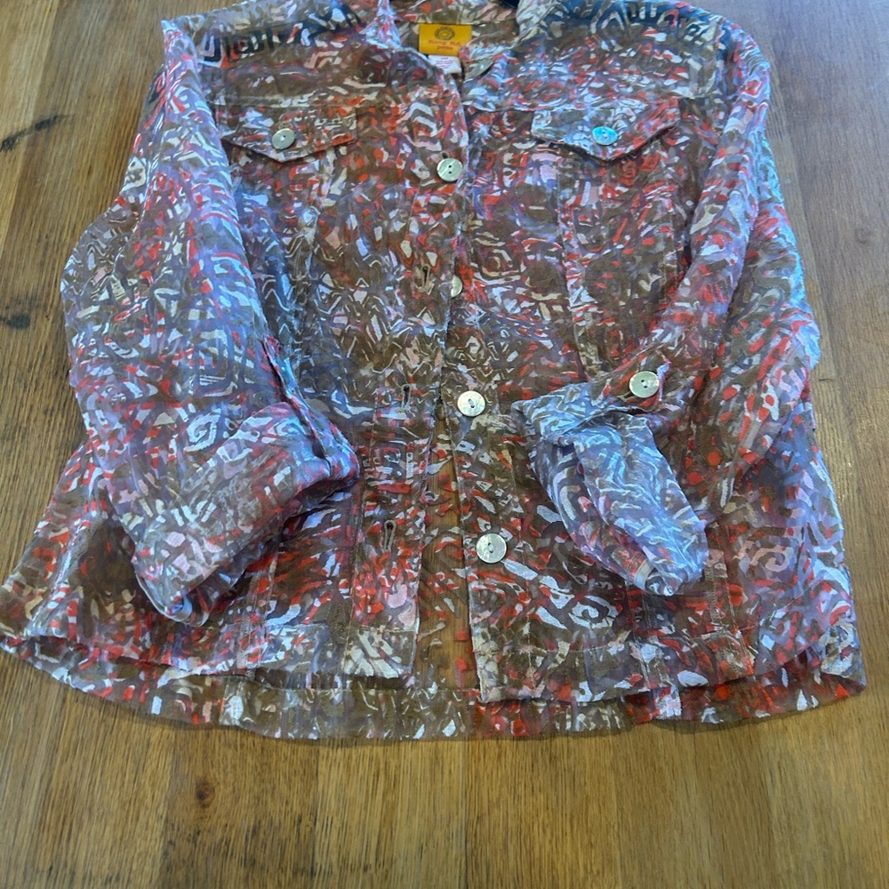Ruby Rd. Red and White Patterned Jean Jacket - Picture 2 of 3